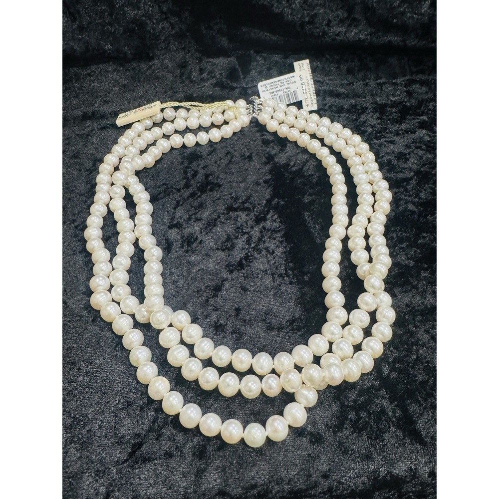 Belle de Mer Macy's Freshwater Pearl 3 Row Necklace Sterling 18 20 22